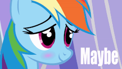 Size: 800x450 | Tagged: safe, artist:zebalas, edit, rainbow dash, pony, g4, animated, blushing, caption, dialogue, female, innuendo, iwtcird, lewd, mare, shy, smiling, solo, sound at source