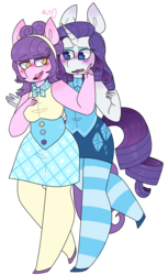 Size: 1111x1816 | Tagged: safe, artist:drmedrick, rarity, suri polomare, anthro, g4, clothes, female, heart eyes, lesbian, shipping, simple background, socks, striped socks, surity, transparent background, watermark, wingding eyes