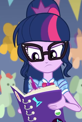 Size: 489x720 | Tagged: safe, screencap, sci-twi, twilight sparkle, equestria girls, equestria girls specials, g4, my little pony equestria girls: better together, my little pony equestria girls: rollercoaster of friendship, book, cropped, female, geode of telekinesis, glasses, ponytail