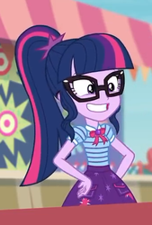Size: 344x509 | Tagged: safe, screencap, sci-twi, twilight sparkle, equestria girls, equestria girls specials, g4, my little pony equestria girls: better together, my little pony equestria girls: rollercoaster of friendship, bowtie, clothes, cropped, cute, female, geode of telekinesis, glasses, magical geodes, ponytail, skirt, smiling, solo, twiabetes