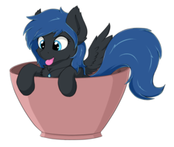 Size: 1885x1600 | Tagged: safe, artist:wolfypon, oc, oc only, oc:midnight light, pegasus, pony, cup, cup of pony, cute, female, mare, micro, mlem, silly, simple background, solo, tail, tongue out, transparent background