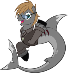 Size: 1134x1205 | Tagged: safe, artist:theeditormlp, oc, oc only, oc:the editor, original species, shark pony, clothes, glasses, male, sharkified, simple background, solo, species swap, transparent background, vector