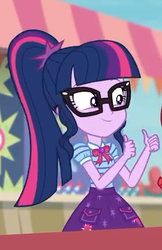Size: 330x509 | Tagged: safe, screencap, sci-twi, twilight sparkle, equestria girls, equestria girls specials, g4, my little pony equestria girls: better together, my little pony equestria girls: rollercoaster of friendship, clothes, cropped, cute, female, geode of telekinesis, glasses, ponytail, skirt, smiling, solo, thumbs up, twiabetes
