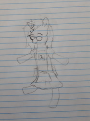 Size: 1280x1707 | Tagged: safe, artist:wond3rbunny, oc, oc only, oc:bunny wonder, pony, unicorn, alice in wonderland, apron, clothes, dress, glasses, lined paper, outfit, solo, traditional art