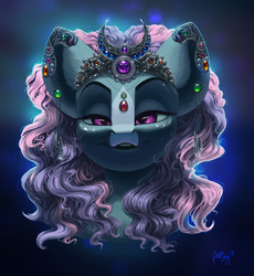 Size: 2912x3170 | Tagged: safe, artist:amishy, oc, oc only, oc:diamond crown, pony, bust, crown, detailed, diamond crown, ear piercing, earring, female, high res, jewelry, looking at you, mare, piercing, regalia, smiling, solo, ych result