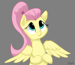 Size: 2300x1993 | Tagged: safe, artist:taurson, fluttershy, pegasus, pony, g4, alternate hairstyle, cute, female, floppy ears, gray background, looking up, mare, ponytail, shyabetes, simple background, solo, spread wings, wings