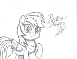 Size: 3296x2544 | Tagged: safe, artist:deon miller, rainbow dash, pony, g4, my little pony: the movie, cute, dashabetes, female, high res, ink drawing, monochrome, movie accurate, solo, traditional art