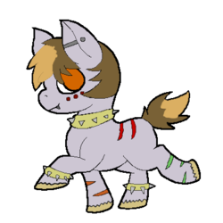Size: 400x400 | Tagged: safe, artist:brownblurry, artist:icicle-niceicle-1517, oc, oc only, oc:ryack, earth pony, pony, base used, blank flank, choker, description is relevant, ear piercing, earring, fangs, jewelry, male, markings, piercing, simple background, solo, spiked choker, spiked wristband, spots, story included, stripes, teenager, transparent background, unshorn fetlocks, wristband