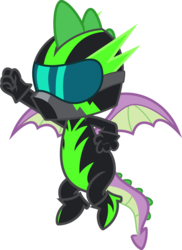 Size: 2909x3988 | Tagged: safe, artist:phucknuckl, spike, dragon, g4, the washouts (episode), clothes, fake, goggles, helmet, high res, male, simple background, solo, transparent background, uniform, washouts uniform, winged spike, wings