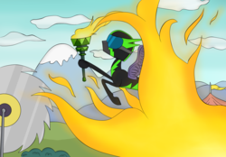 Size: 2200x1530 | Tagged: safe, artist:dualtry, rolling thunder, pegasus, pony, g4, the washouts (episode), clothes, female, fire, helmet, mare, torch, uniform, washouts uniform