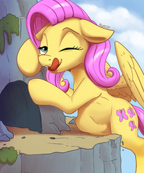 Size: 1408x1692 | Tagged: safe, artist:php187, fluttershy, pegasus, pony, comic:stop eating my friends, dragonshy, g4, belly, cave, female, fetish, floppy ears, flutterpred, giantess, giantshy, licking lips, looking at you, macro, multiple prey, one eye closed, throat bulge, tongue out, vore, voreception, wink