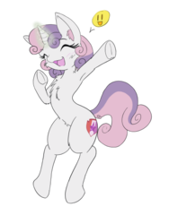 Size: 423x564 | Tagged: safe, artist:steelsoul, sweetie belle, pony, g4, armpits, cute, cutie mark, diasweetes, ear fluff, emoji, female, happy, horn, jumping, magic, raised hoof, simple background, solo, sparking horn, transparent background
