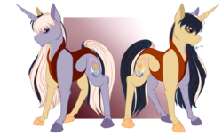 Size: 3306x2019 | Tagged: safe, artist:absolutecactus, oc, oc only, oc:solar cycle, chimera, pony, adoptable, commission, crackship adopt, high res, magical lesbian spawn, offspring, parent:daybreaker, parent:moondancer, parents:moonbreaker, reference sheet, simple background, solo, tra, transparent background, two sided