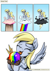 Size: 955x1351 | Tagged: safe, artist:mysticalpha, derpy hooves, pegasus, pony, g4, cloud, comic, cute, derpabetes, female, food, ice cream, mare, solo, spicy