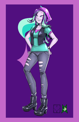 Size: 828x1280 | Tagged: safe, alternate version, artist:srasomeone, starlight glimmer, equestria girls, g4, cutie mark background, female, hand on hip, solo