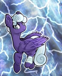 Size: 695x850 | Tagged: safe, artist:victoriathething, rolling thunder, pegasus, pony, g4, bandage, bandaged leg, female, lightning, mare, storm