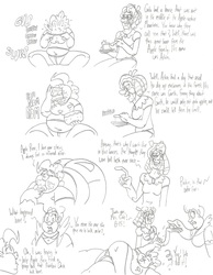 Size: 2541x3275 | Tagged: safe, artist:catstuxedo, idw, apple rose, cup cake, pinkie pie, human, g4, spoiler:comic70, belly, cake, fat, food, high res, humanized, monochrome, pudgy pie, scene interpretation, stuffed