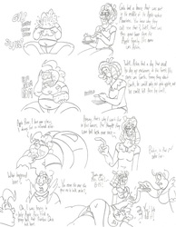 Size: 2541x3275 | Tagged: safe, artist:catstuxedo, idw, apple rose, cup cake, pinkie pie, human, friendship is magic #70, g4, belly, cake, fat, food, high res, humanized, monochrome, pudgy pie, scene interpretation, stuffed