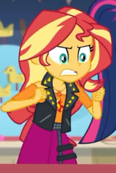 Size: 336x503 | Tagged: safe, screencap, sci-twi, sunset shimmer, twilight sparkle, equestria girls, equestria girls specials, g4, my little pony equestria girls: better together, my little pony equestria girls: rollercoaster of friendship, angry, cropped, geode of empathy, magical geodes, offscreen character