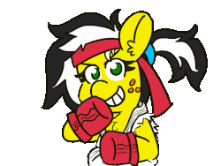 Size: 1024x768 | Tagged: safe, artist:threetwotwo32232, oc, oc only, oc:uppercute, earth pony, pony, animated, boxing gloves, female, gif, headband, looking at you, mare, parody, ryu, simple background, solo, street fighter, transparent background