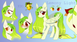 Size: 3826x2100 | Tagged: safe, artist:helemaranth, oc, oc only, oc:lemony light, pegasus, pony, rcf community, heterochromia, high res, reference sheet, solo