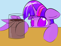 Size: 2877x2170 | Tagged: safe, artist:creepypastapon3, twilight sparkle, alicorn, pony, g4, chocolate, chocolate milk, colored pupils, exploitable meme, female, high res, meme, milk, no pupils, pure unfiltered evil, solo, spilled milk, this will end in spilled milk, twilight sparkle (alicorn)