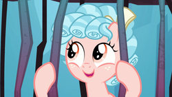Size: 1366x768 | Tagged: safe, screencap, cozy glow, pegasus, pony, g4, school raze, alternate ending, australia, bars, bow, cage, cozybetes, cute, female, filly, foal, new zealand, official censorship, smiling, solo, tartarus, wanna be friends?, when she smiles