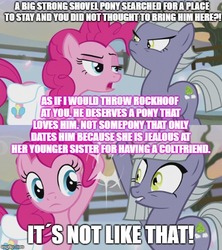 Size: 500x562 | Tagged: safe, edit, edited screencap, screencap, limestone pie, pinkie pie, earth pony, pony, a rockhoof and a hard place, g4, comic, duo, female, implied rockhoof, mare, screencap comic, shipping denied, sisters