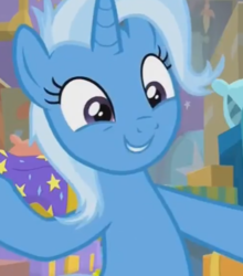 Size: 708x806 | Tagged: safe, screencap, trixie, pony, unicorn, g4, road to friendship, cropped, female, mare, messy mane, needs more jpeg, smiling, solo