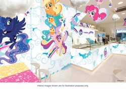 Size: 768x543 | Tagged: safe, applejack, pinkie pie, princess cadance, princess celestia, princess luna, twilight sparkle, alicorn, pony, g4, cafe, missing accessory, my little pony logo, singapore, twilight sparkle (alicorn)