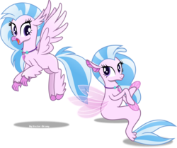 Size: 5794x4845 | Tagged: safe, artist:vector-brony, silverstream, classical hippogriff, hippogriff, seapony (g4), g4, absurd resolution, female, quadrupedal, seapony silverstream, self paradox, self ponidox, simple background, transparent background, vector
