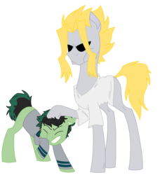 Size: 1184x1280 | Tagged: safe, artist:ashartsathing, earth pony, pony, all might, dadmight, duo, izuku midoriya, male, mentor and protege, my hero academia, ponified, quirked pony, simple background, small might, teacher and student, transparent background, true form, u.a. high school uniform