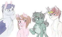 Size: 540x327 | Tagged: safe, artist:khaoticvex, pegasus, pony, unicorn, dekusquad, female, friends, group, izuku midoriya, male, my hero academia, ochako uraraka, ponified, quartet, quirked pony, shoto todoroki, simple background, sketch, species swap, tenya iida, white background