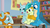 Size: 1920x1080 | Tagged: safe, screencap, gallus, ocellus, rockhoof, sandbar, changedling, changeling, griffon, pony, a rockhoof and a hard place, g4, my little pony: friendship is magic, classroom, discovery family logo, female, male, mouth hold, paws, rockhoof's shovel, sitting, stallion, surprised