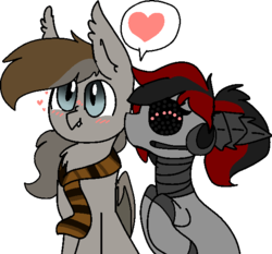 Size: 590x550 | Tagged: safe, artist:nootaz, oc, oc only, android, bat pony, pony, robot, robot pony, bat pony oc, blushing, commission, heart, pictogram, simple background, transparent background