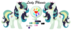 Size: 1000x422 | Tagged: safe, artist:mlpcrystalharmony, artist:selenaede, oc, oc only, oc:lady phoenix, earth pony, pony, icey-verse, base used, female, hair covering face, hair over eyes, headband, magical lesbian spawn, mare, next generation, offspring, parent:coloratura, parent:songbird serenade, parents:colorenade, reference sheet, simple background, solo, spiked headband, transparent background