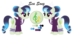 Size: 903x436 | Tagged: safe, artist:mlpcrystalharmony, artist:selenaede, oc, oc only, oc:sea song (ice1517), earth pony, pony, icey-verse, anklet, base used, clothes, female, jacket, jewelry, leather jacket, magical lesbian spawn, mare, next generation, offspring, parent:coloratura, parent:sapphire shores, parents:sapphiratura, reference sheet, simple background, solo, spiked wristband, tiara, transparent background, wristband