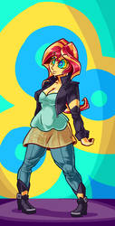 Size: 532x1044 | Tagged: safe, artist:erospertempus, sunset shimmer, equestria girls, g4, breasts, busty sunset shimmer, cleavage, commission, drool, female, hypnosis, hypnotized, kaa eyes, solo