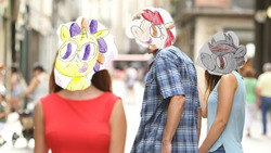 Size: 950x534 | Tagged: safe, artist:ptitemouette, oc, oc:feather storm, oc:harry trotter, oc:tutu, distracted boyfriend meme, female, male, oc x oc, offspring, offspring shipping, parent:apple bloom, parent:featherweight, parent:rumble, parent:starlight glimmer, parent:sunburst, parent:tender taps, parents:rumbleweight, parents:starburst, parents:tenderbloom, shipping, straight