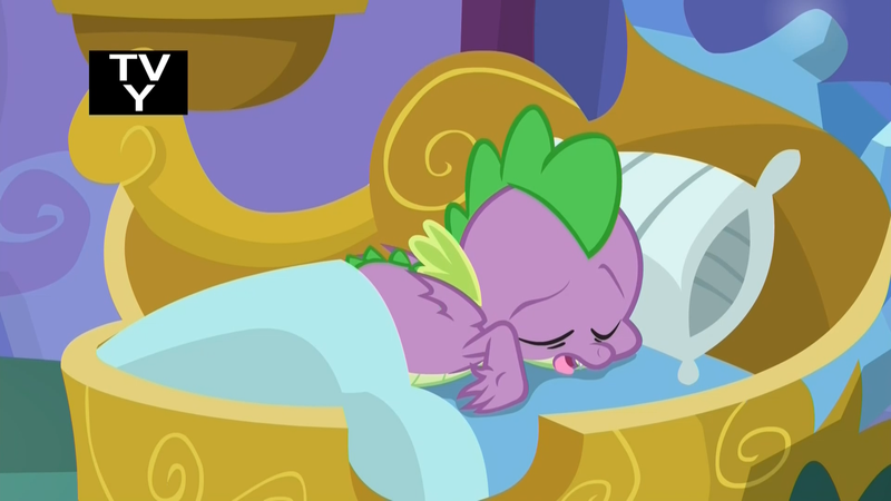 1833449 - a rockhoof and a hard place, bed, dragon, pillow, safe,  screencap, sleeping, solo, spike, spike's bed, spike's room, tongue out,  winged spike - Derpibooru