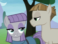 Size: 1421x1080 | Tagged: safe, screencap, maud pie, mudbriar, earth pony, pony, g4, season 8, the maud couple, bedroom eyes, female, male, ship:maudbriar, shipping, smiling, straight, when she smiles