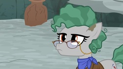 Size: 1920x1080 | Tagged: safe, screencap, professor fossil, earth pony, pony, a rockhoof and a hard place, g4, female, glasses, mare, neckerchief, solo