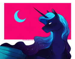 Size: 1869x1474 | Tagged: safe, artist:pumpkabooo, princess luna, alicorn, pony, alternate design, crescent moon, ethereal mane, female, looking at something, mare, moon, simple background, solo, starry mane, transparent background