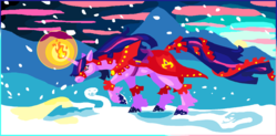 Size: 1781x877 | Tagged: safe, artist:foldawaywings, twilight sparkle, pony, snake, unicorn, g4, clothes, cloud, cloudy, coat, female, fire, horn, magic, mare, mountain, snow, solo, unicorn twilight