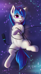 Size: 1440x2560 | Tagged: safe, artist:quvr, dj pon-3, vinyl scratch, pony, unicorn, g4, belly button, female, mare, microphone, solo, tangled up