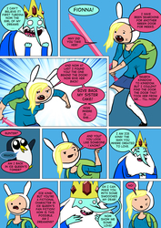 Size: 800x1133 | Tagged: safe, artist:imbriaart, bird, penguin, comic:magic princess war, adventure time, barely pony related, comic, crossover, crystal sword, fionna the human, gunter (adventure time), ice king, male, no pony