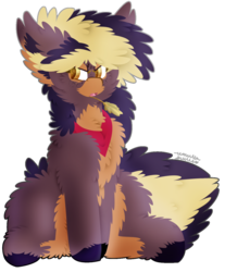 Size: 1024x1238 | Tagged: safe, artist:vanillaswirl6, oc, oc only, oc:double kicker, pony, bandana, colored hooves, colored pupils, commission, fluffy, freckles, open mouth, signature, simple background, sitting, solo, transparent background