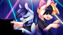 Size: 1920x1080 | Tagged: safe, artist:0whitewolf0o0, coloratura, songbird serenade, g4, my little pony: the movie, commission, concert, duet, eyes closed, female, mare, musical instrument, piano, rara