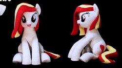 Size: 1155x650 | Tagged: safe, artist:nekokevin, oc, oc:poniko, earth pony, pony, female, irl, looking at you, mare, open mouth, photo, plushie, sitting, smiling, solo, underhoof