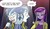 Size: 791x466 | Tagged: safe, artist:uotapo, alumnus shining armor, dean cadance, princess cadance, shining armor, equestria girls, g4, cadance is not amused, comic, cropped, dialogue, female, male, microphone, oingo boingo, shocked, unamused